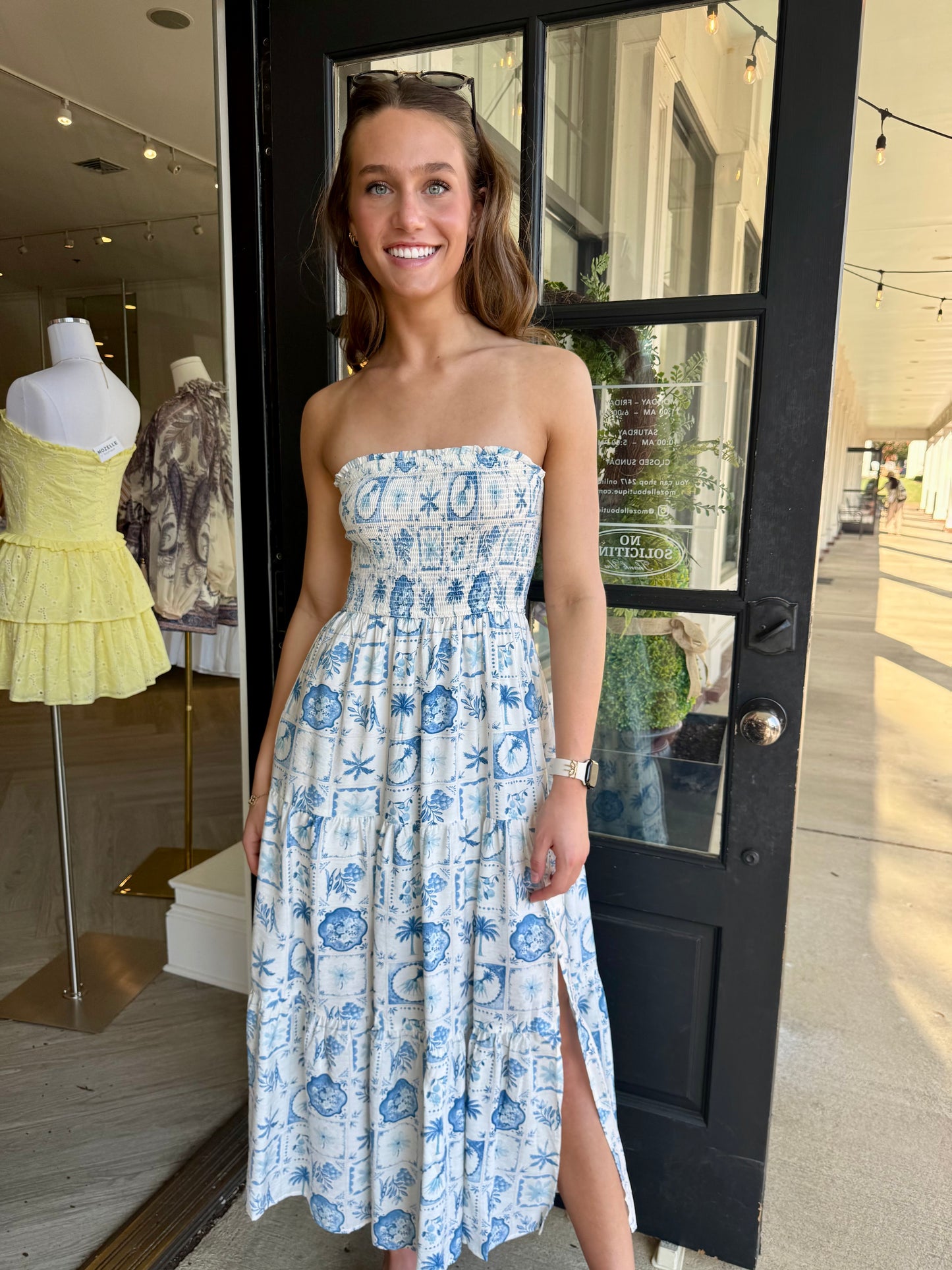 Light Blue Plant Smocked Midi