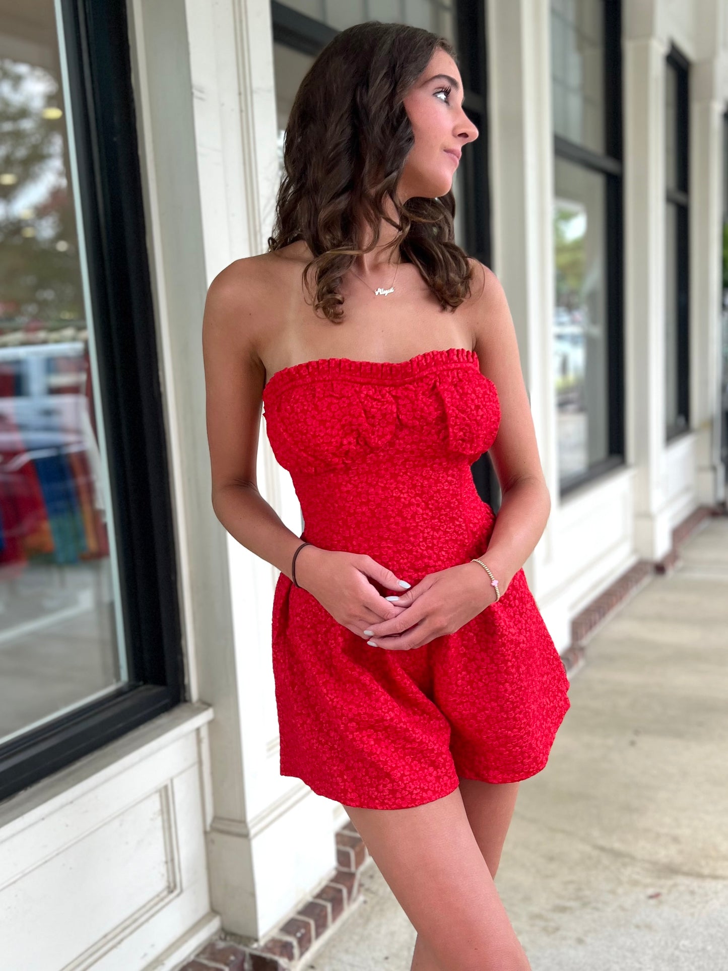 Red Floral Lace Sleeveless Romper