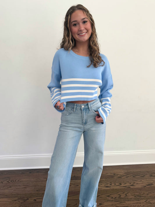 Blue/White Stripe Crop Sweater