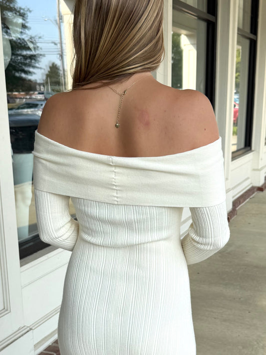 Ivory O/S Ribbed Knit Dress