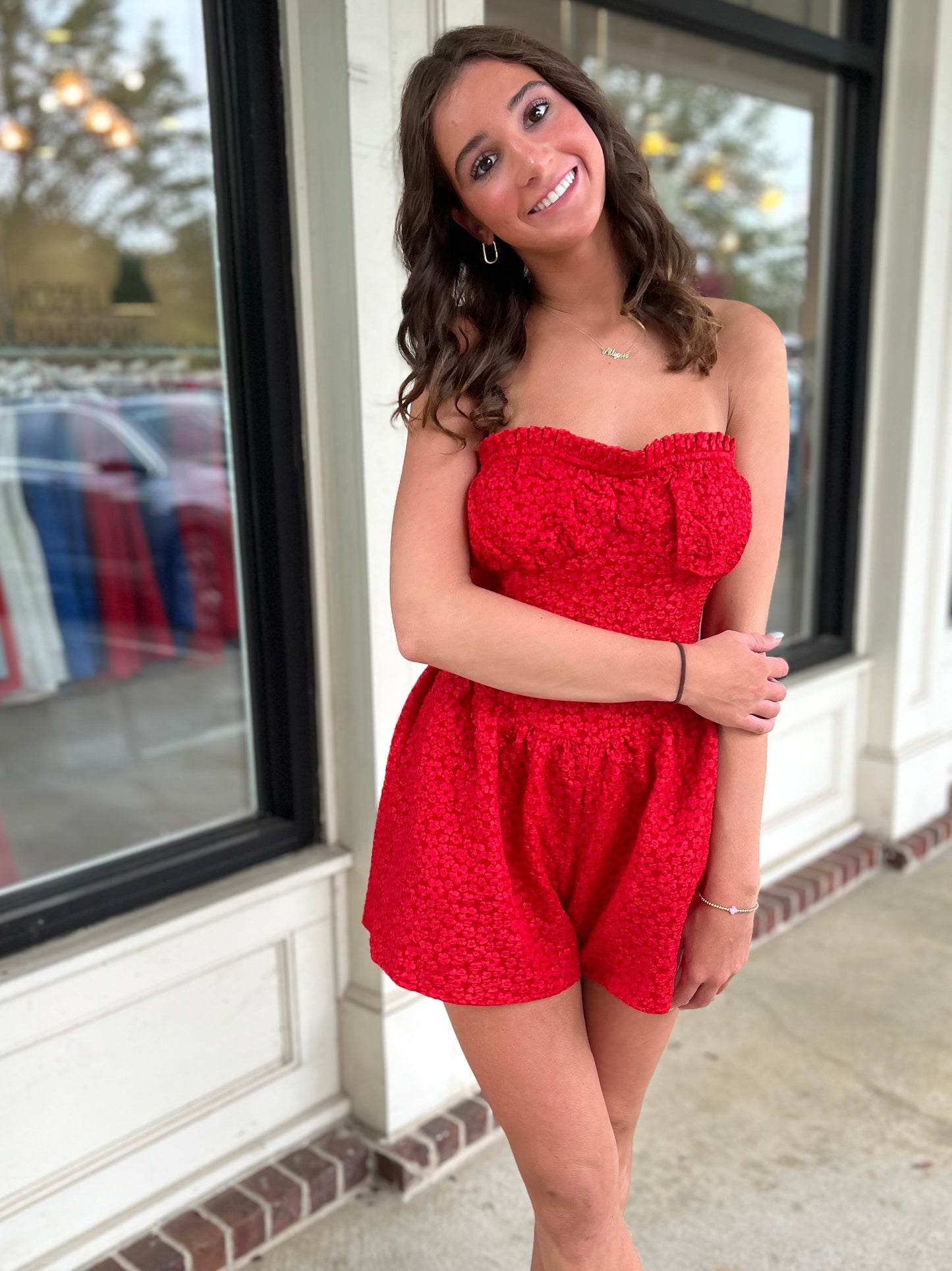 Red Floral Lace Sleeveless Romper