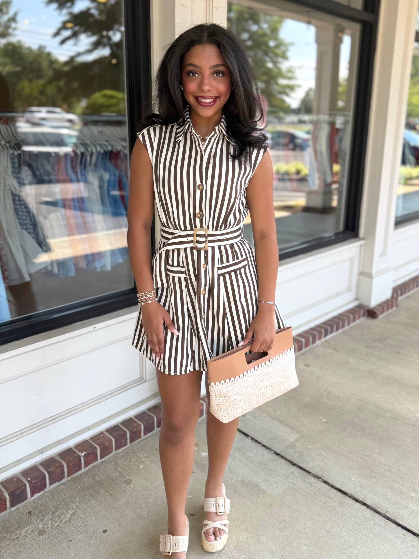 Brown Striped Belted Mini