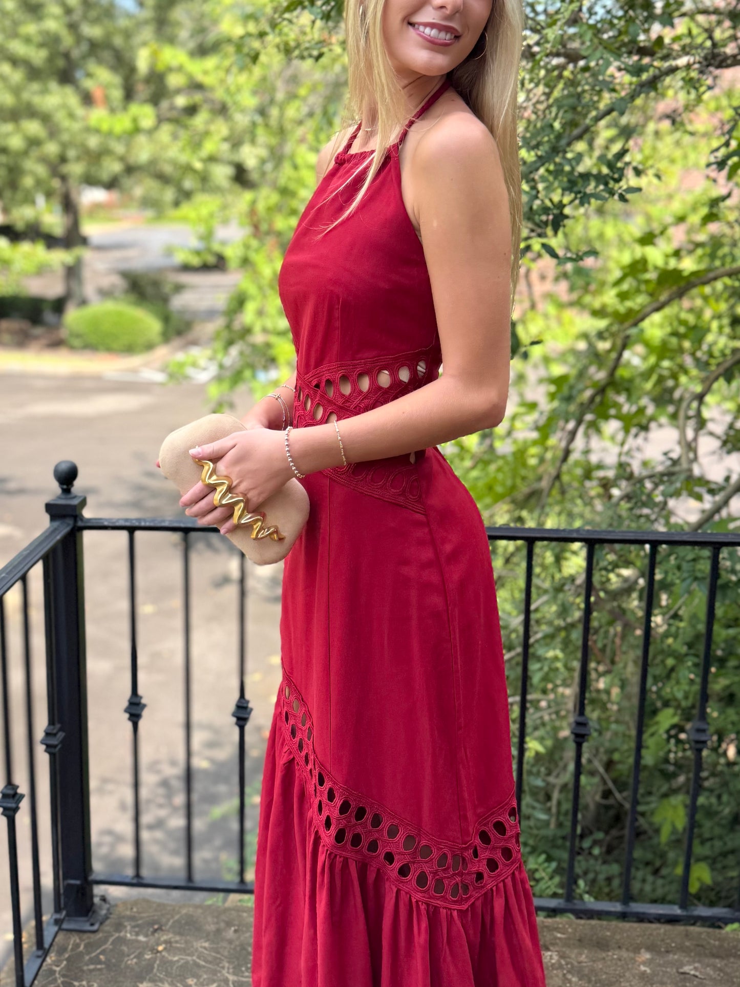 Burgundy Hollow Halter Maxi