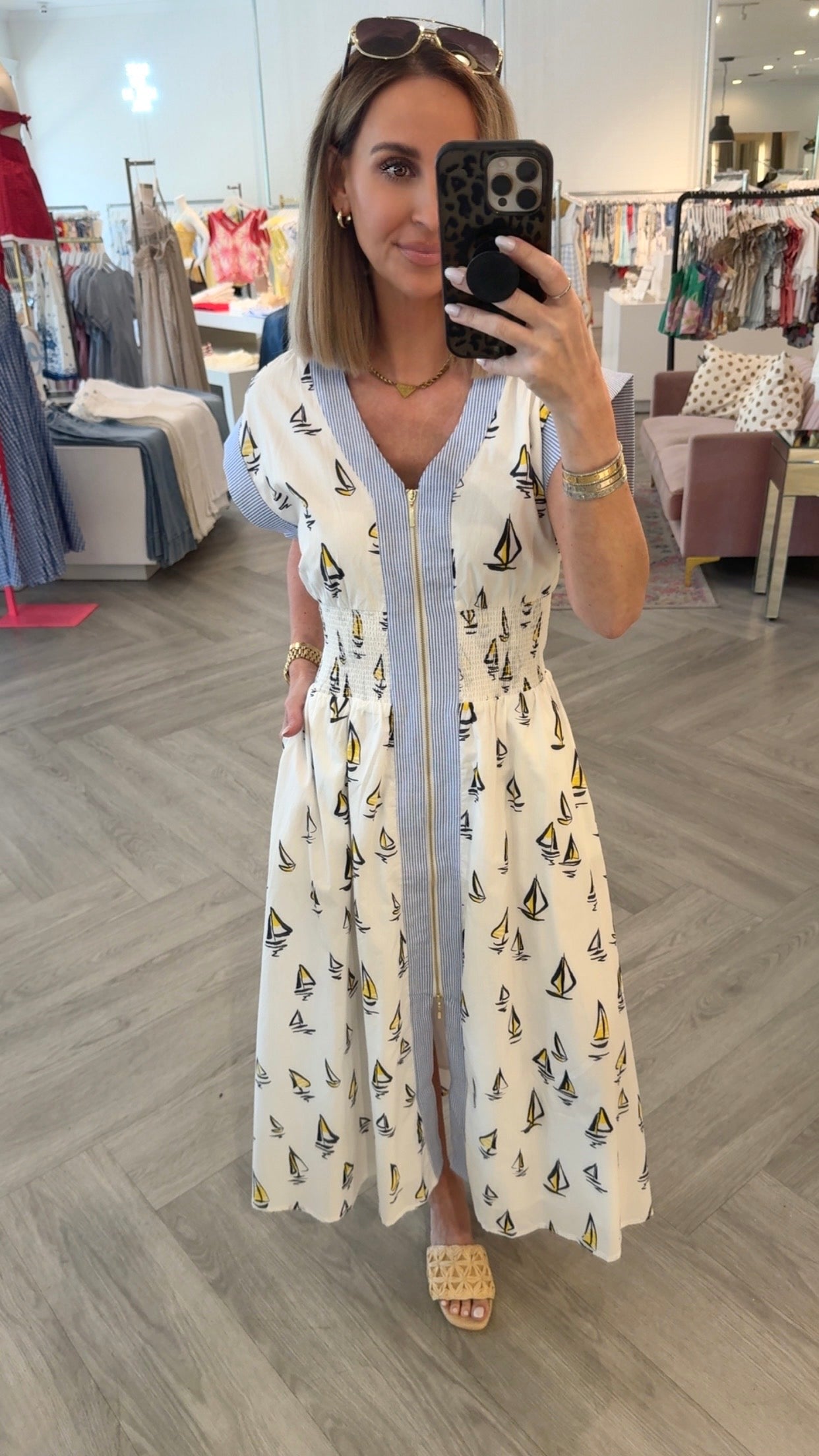 Cream Sailboat Zip Midi