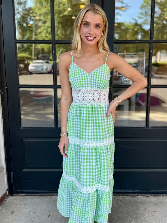 Green Gingham Lace Maxi