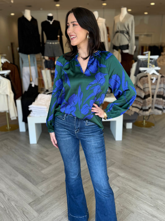 Busbee Floral Alcazar Satin Blouse