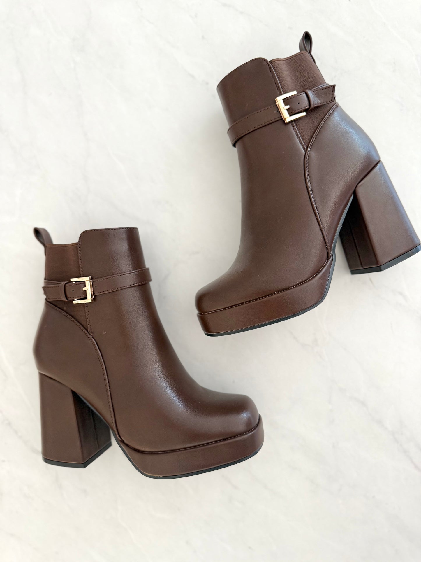 Leather Buckle Platform Bootie (2 colors)