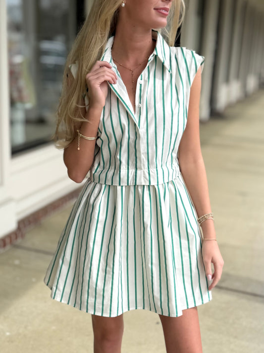 Green Striped Shirt Mini Dress