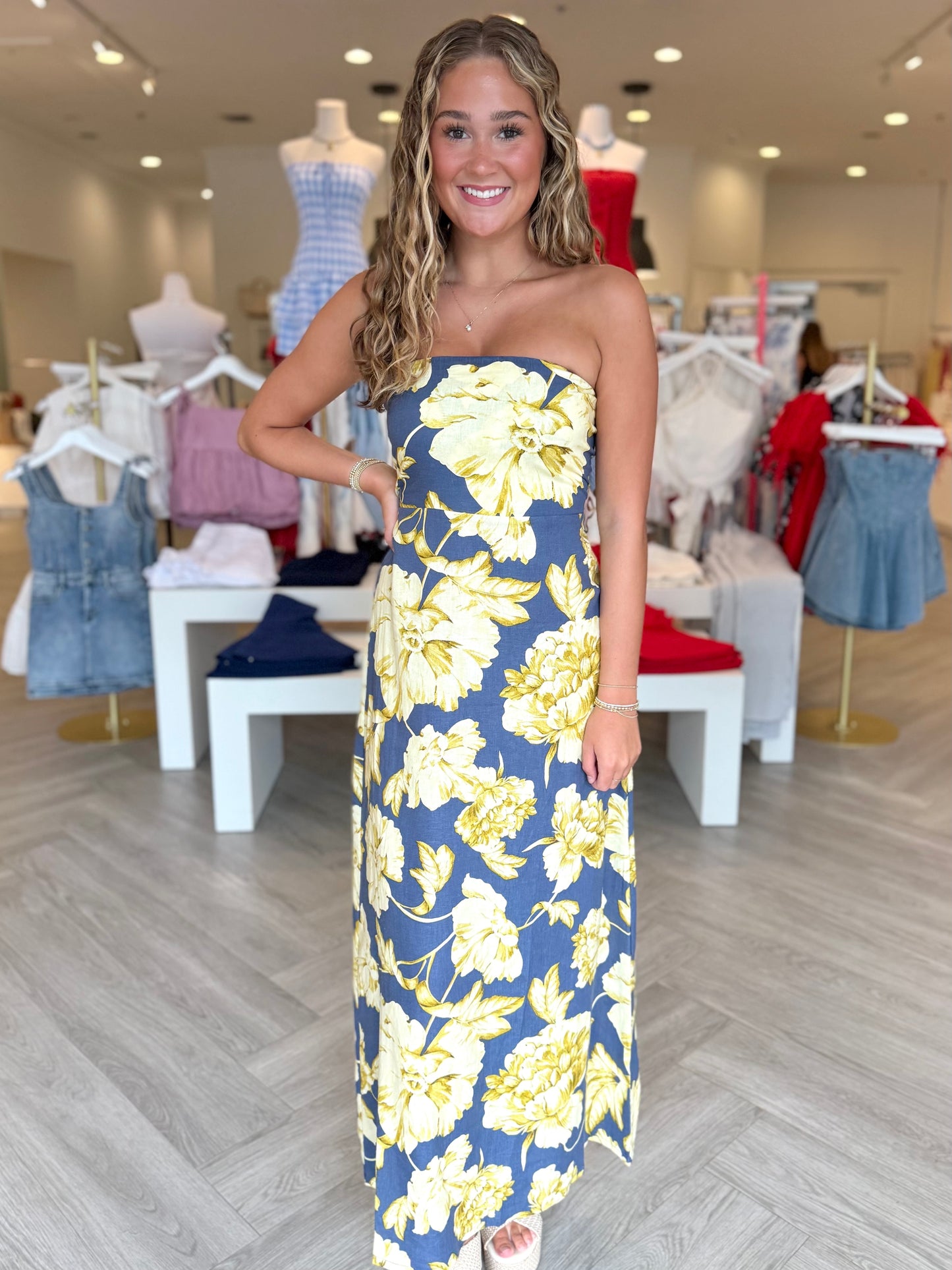 Golden Hour Garden Strapless Dress