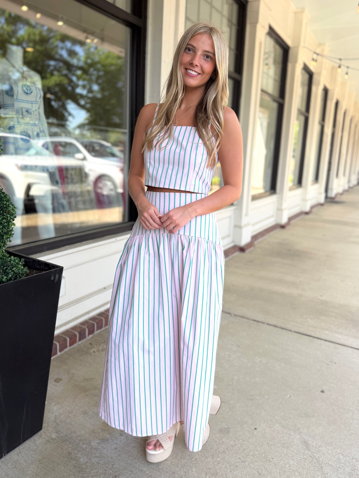 Pink/Green Stripe Crop Top