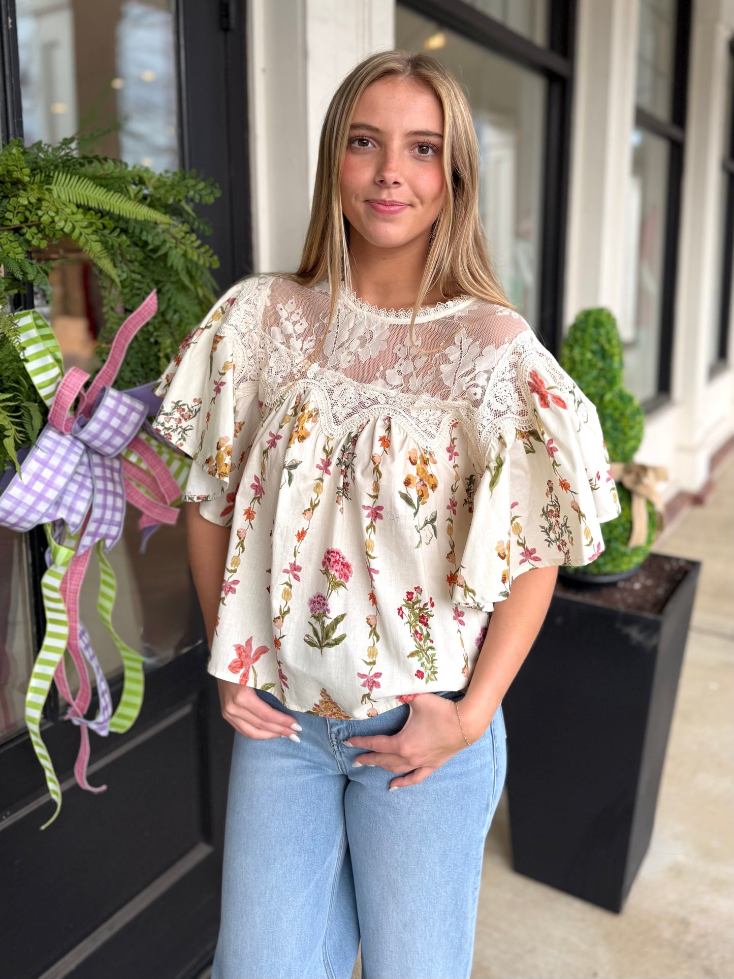 Cream Lace Floral Top