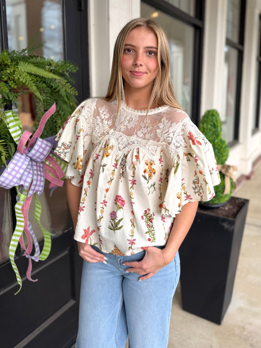 Cream Lace Floral Top