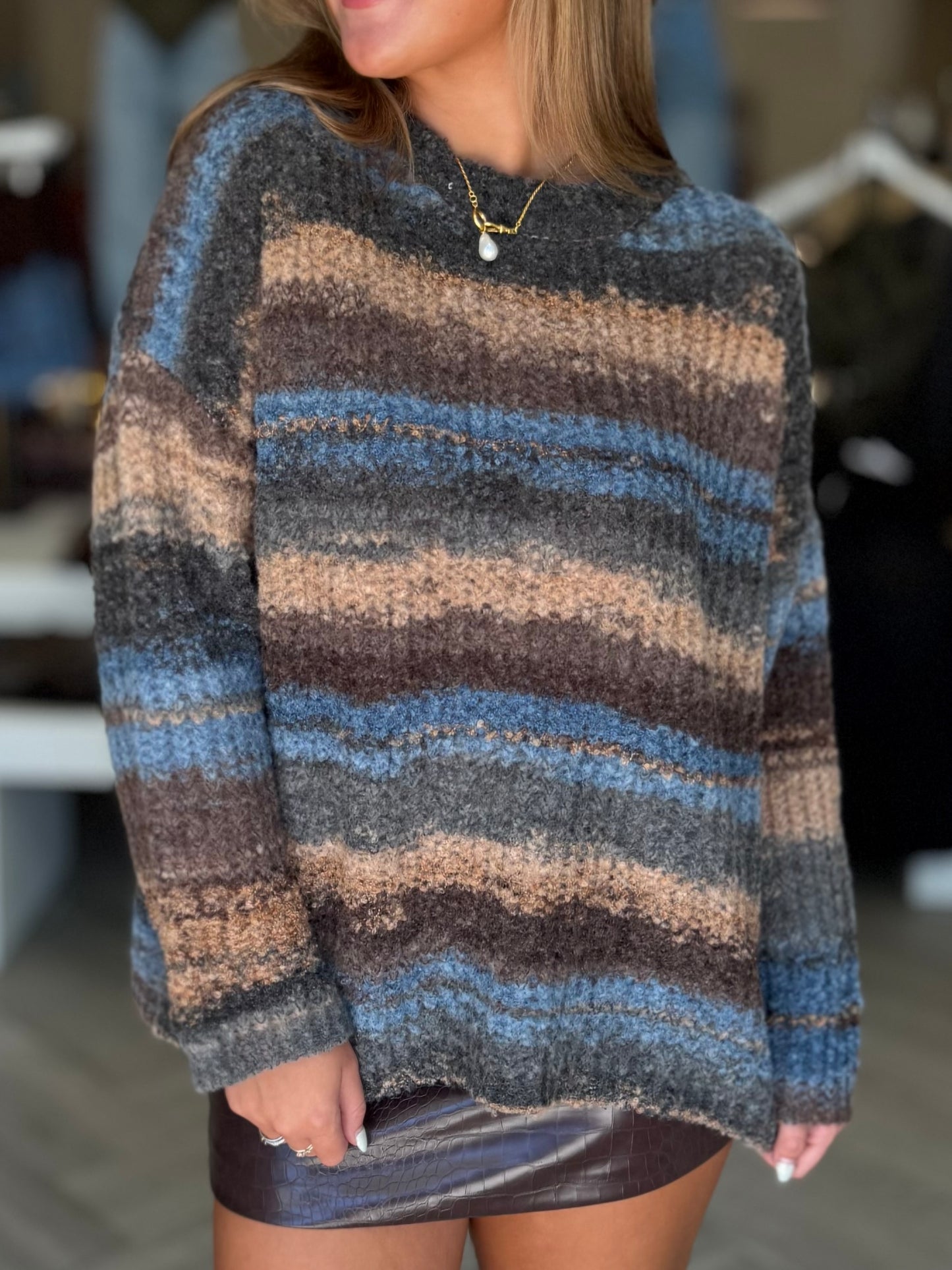 Brown Blue Mixed Oversized Top