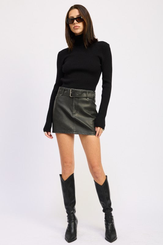 Leather Biker Buckle Skirt (2 colors)