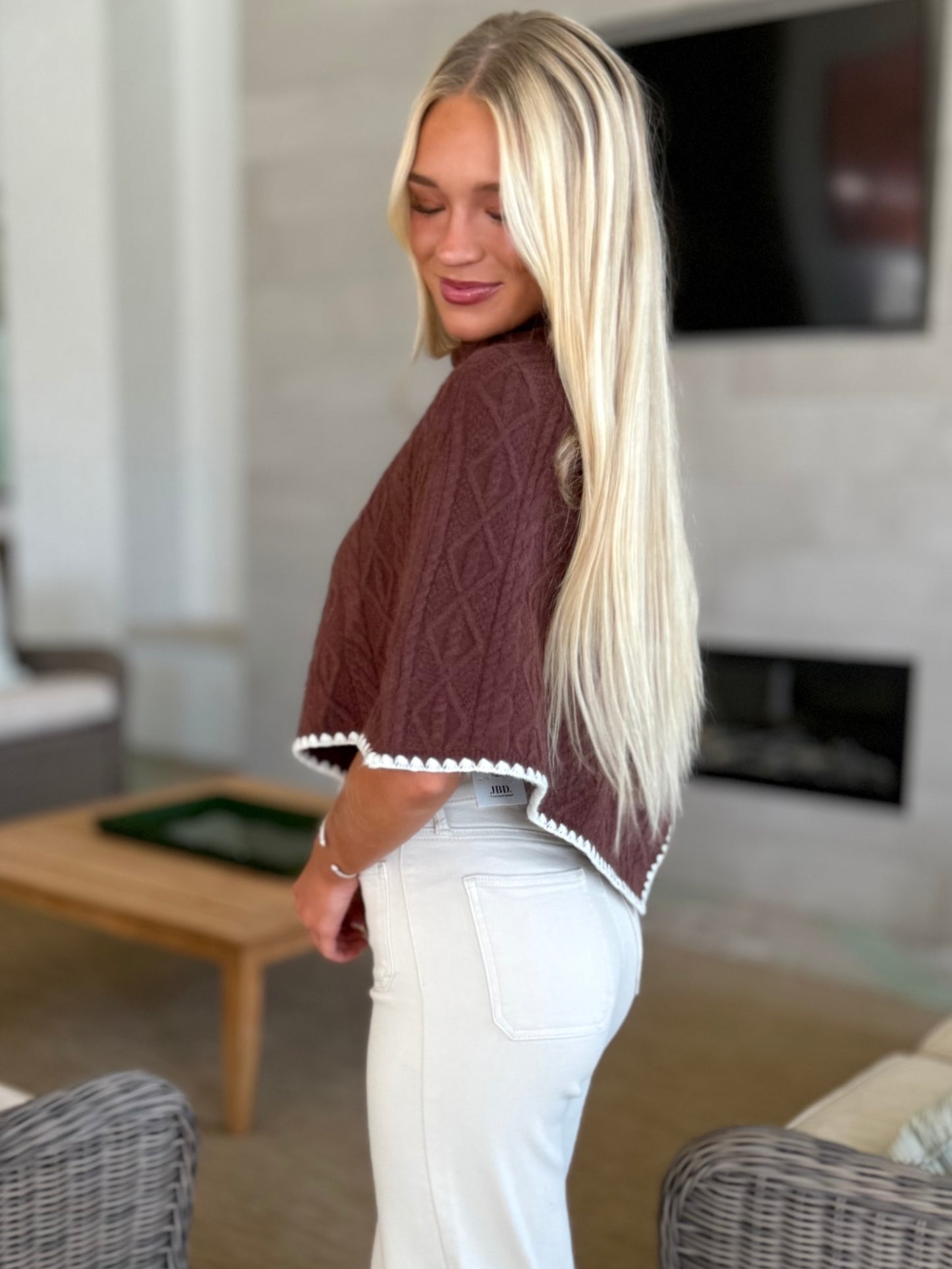 Brown Fold Over Turtleneck Poncho