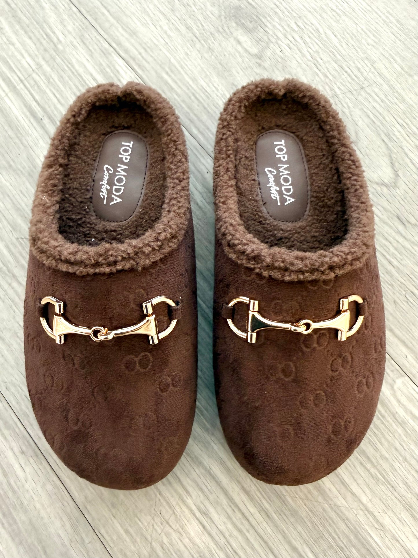 Brown Suede Horsebit Mule