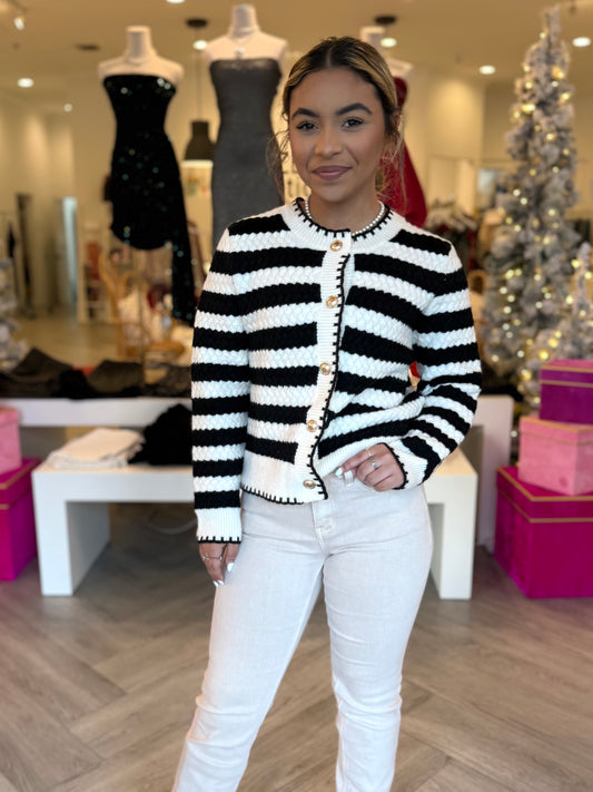 Black/White Striped Cardigan