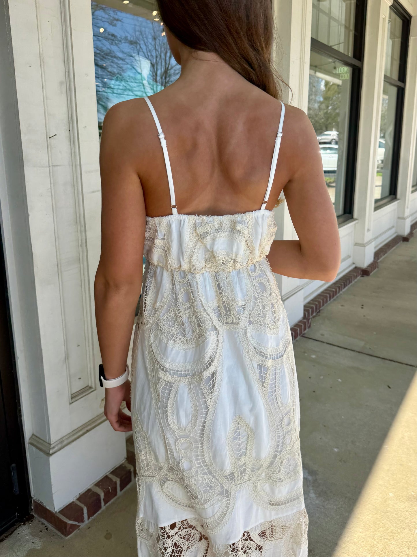 White/Beige Crochet Lace Maxi