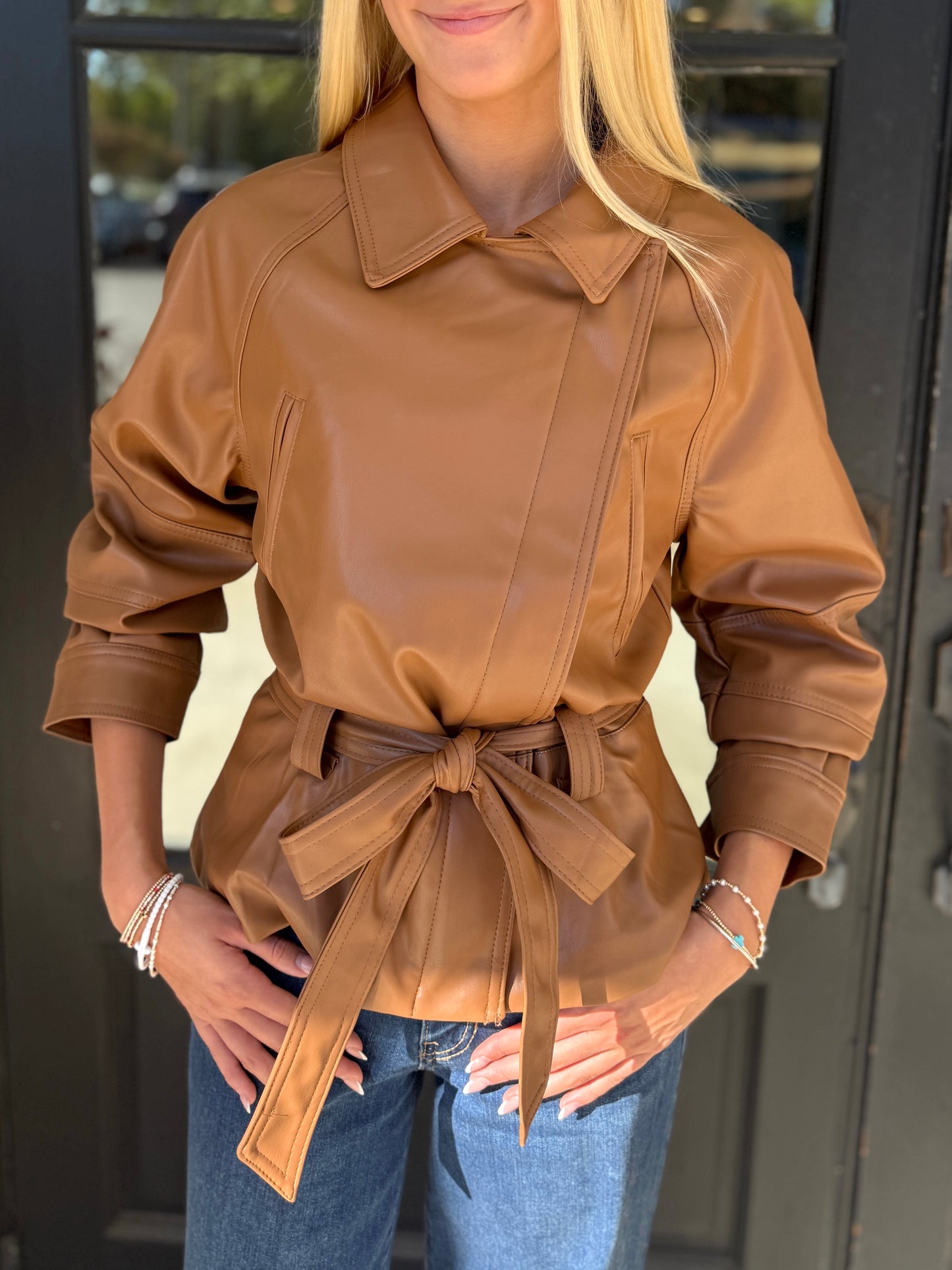 Leather Tie Coat (2 colors)