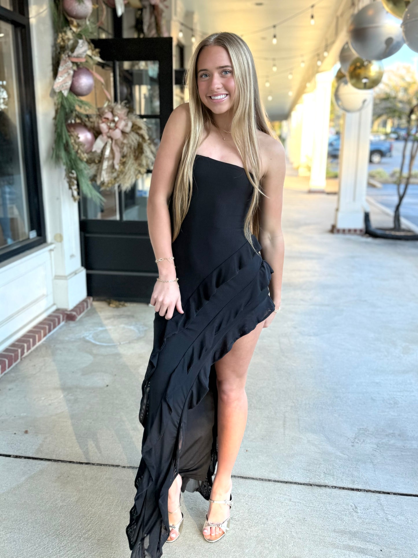 Black Layered Mesh Tube Dress