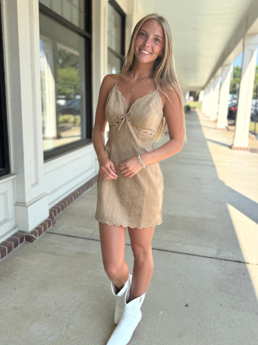 Beige Suede Scallop Cut Mini
