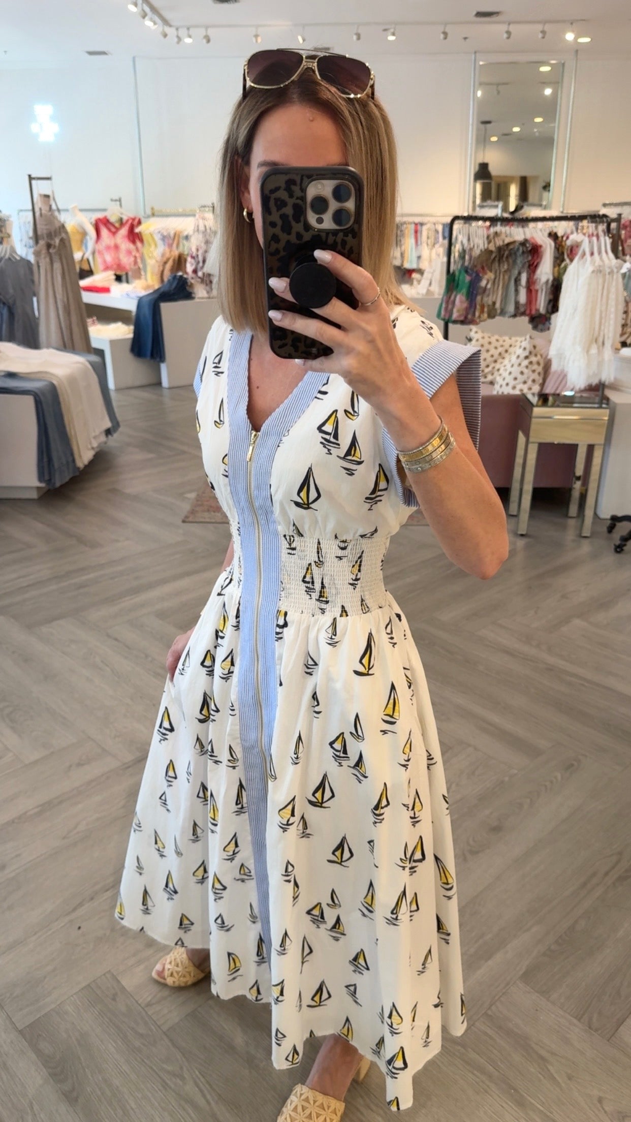Cream Sailboat Zip Midi