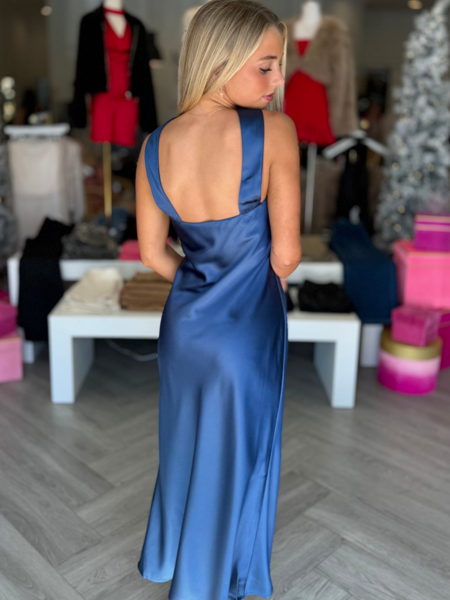 Blue Scarf Satin Midi