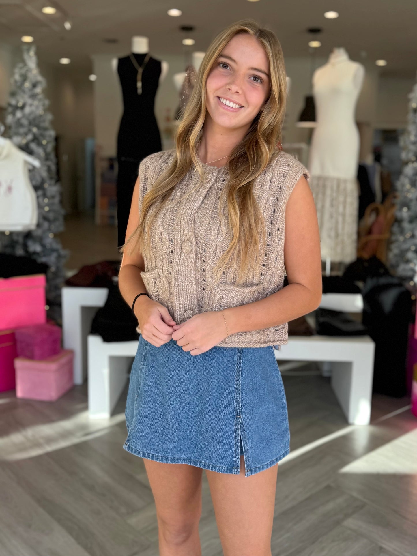 Denim Skort with Slit Mini