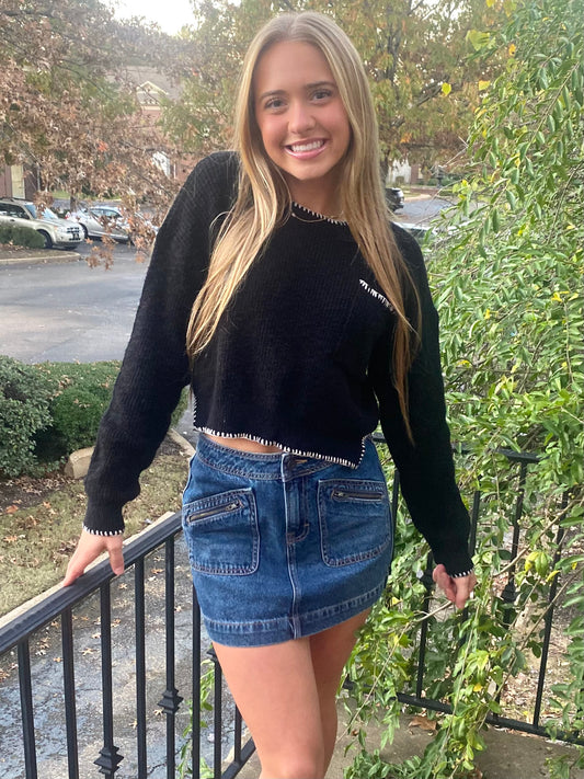 Black/Cream Stitch Sweater