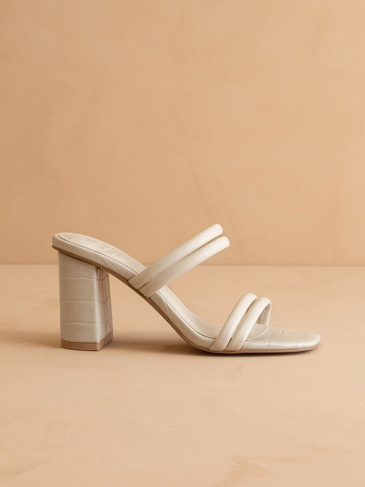 Angela Beige Alligator Block Heel