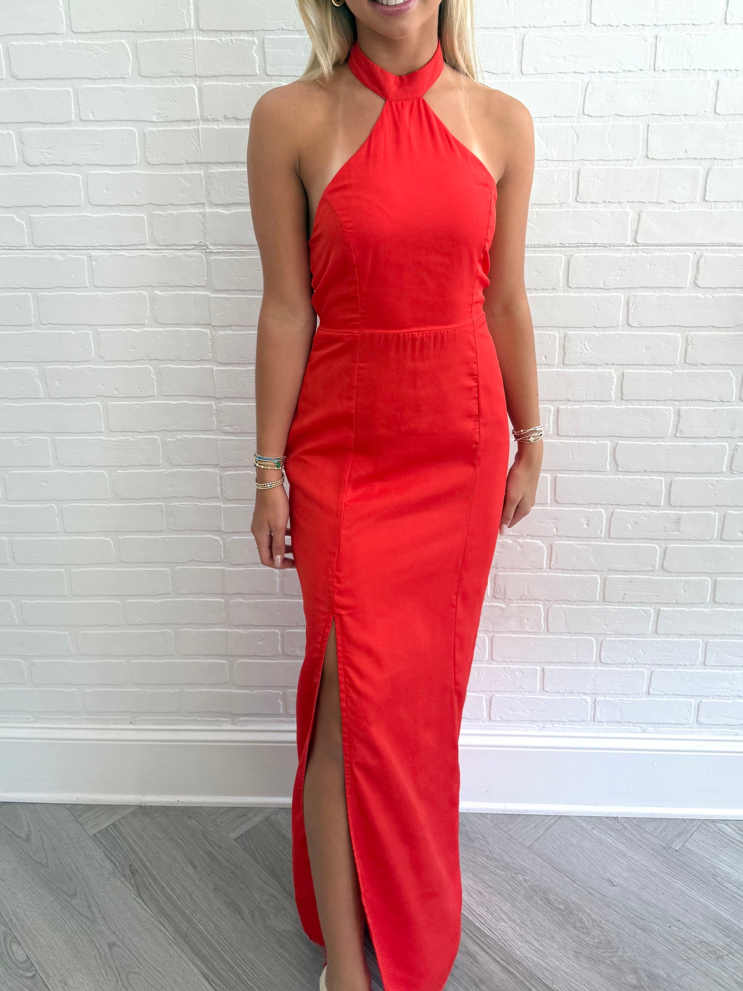 Tomato Halter Slit Maxi