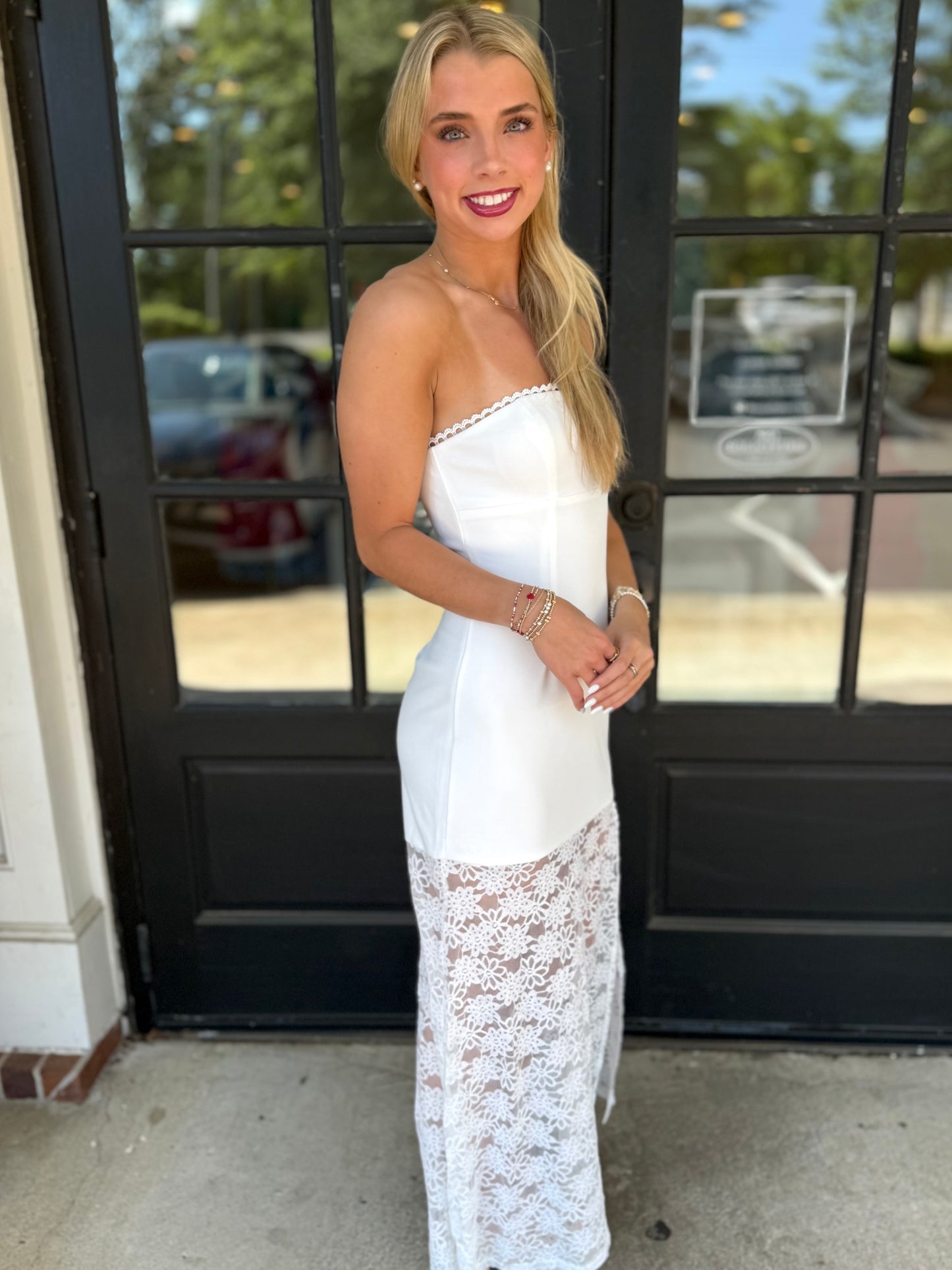 Off White Lace Bottom Maxi