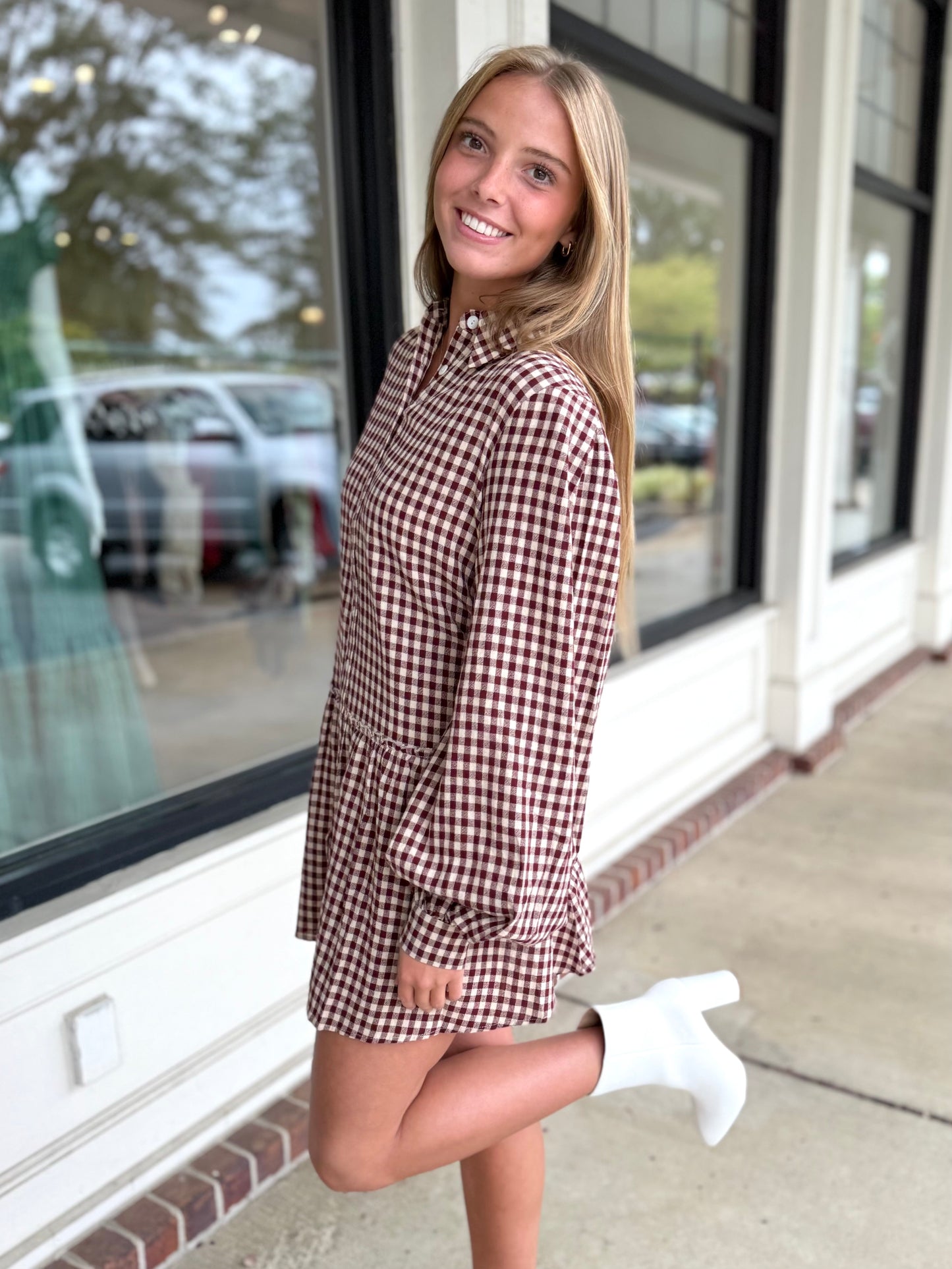 Burgundy Checkered L/S Mini