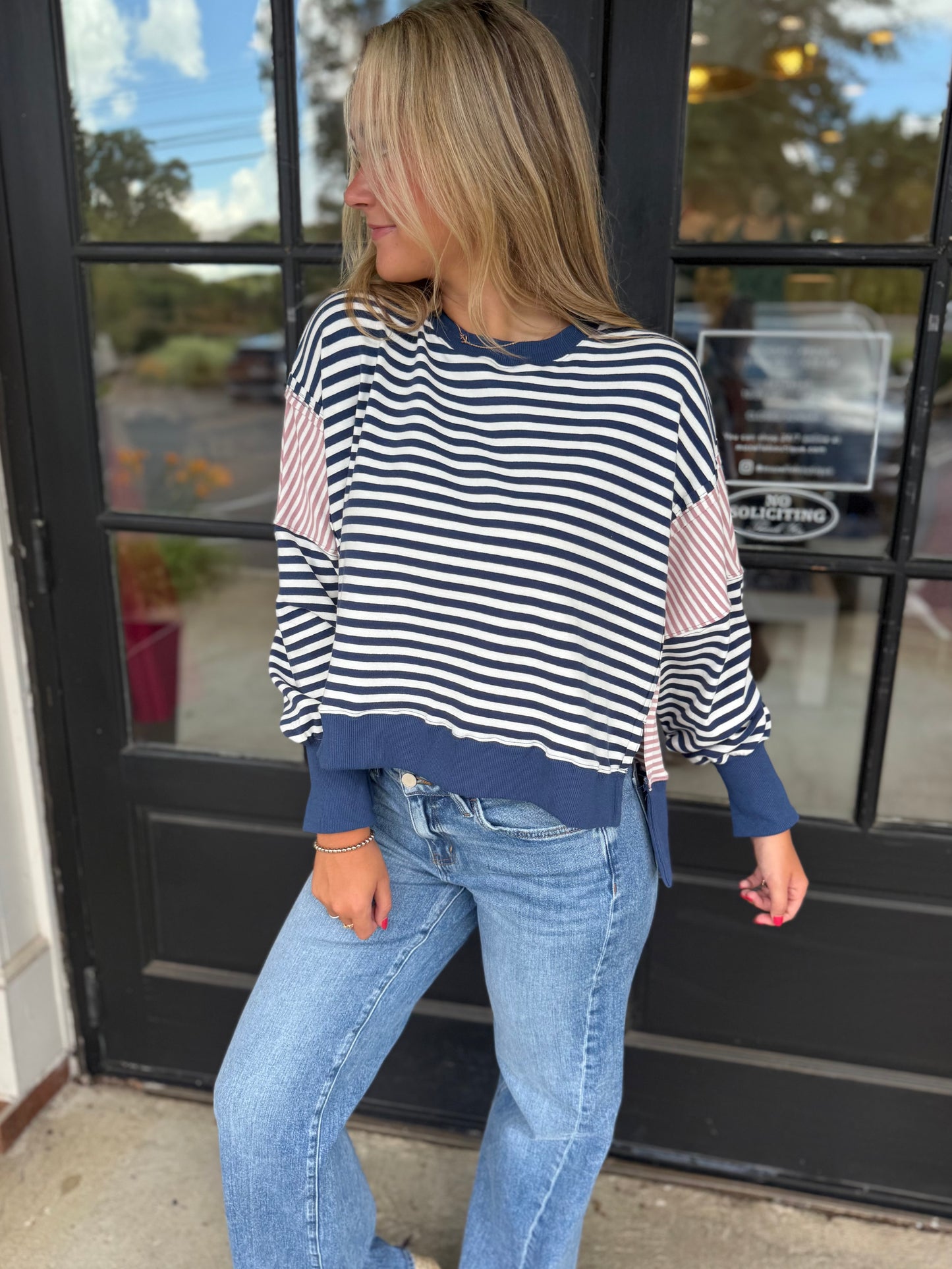 Navy/White Stripe Sweatshirt