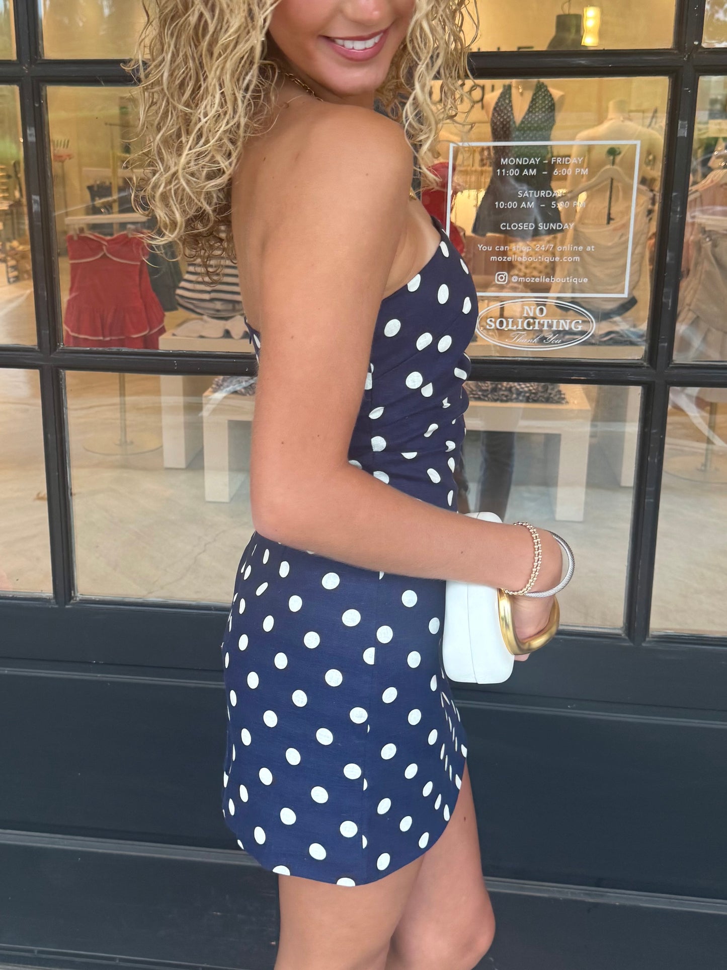 Strapless Navy Polkadot Mini