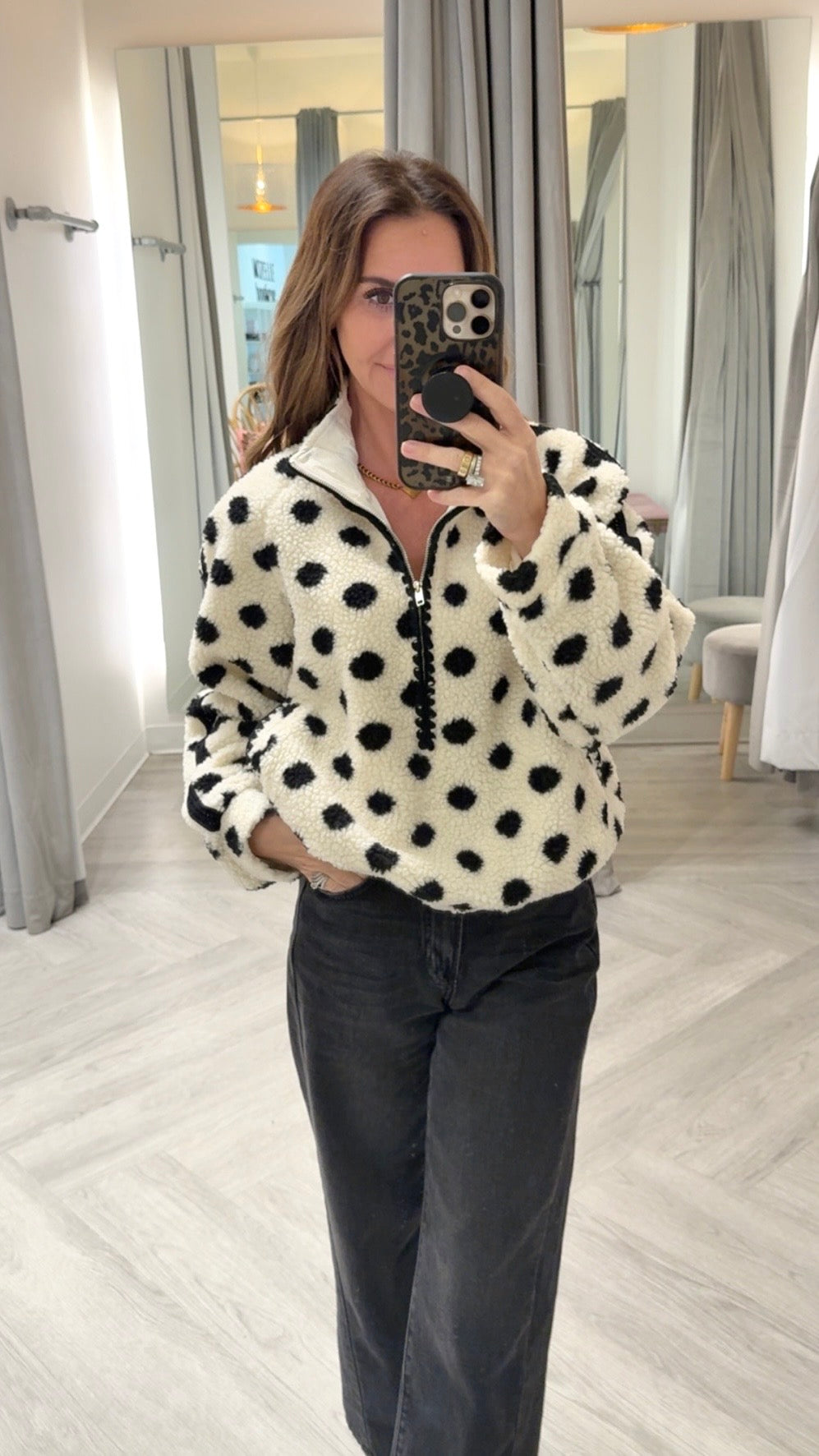 Cream Polka Dot Fluff Jacket