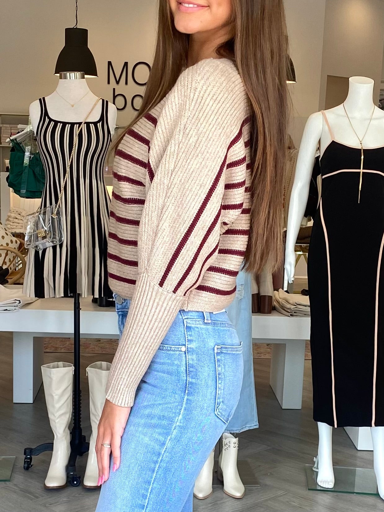 Taupe Burgundy Stripe Sweater