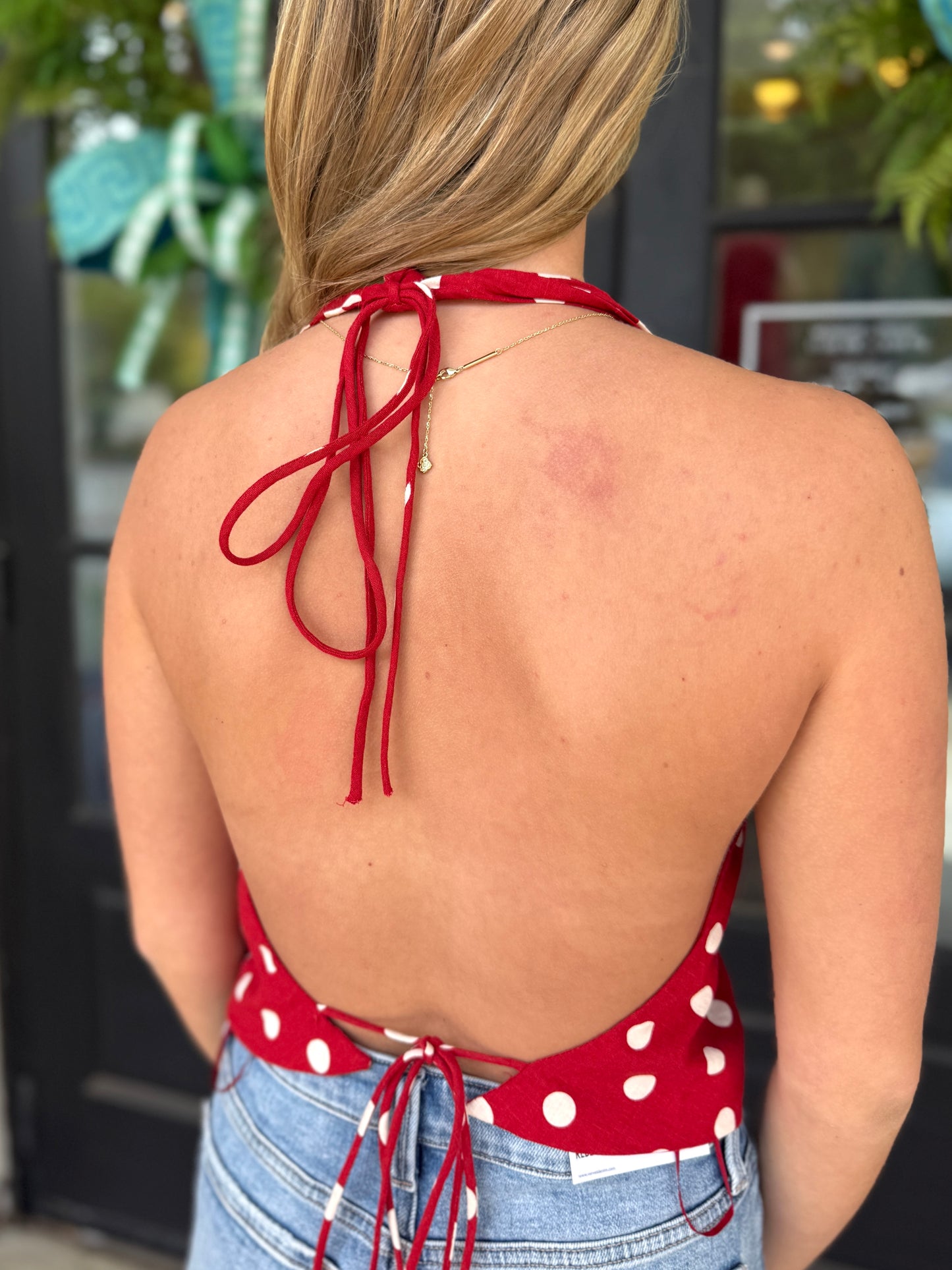Red Polka Dot Tie Halter Top