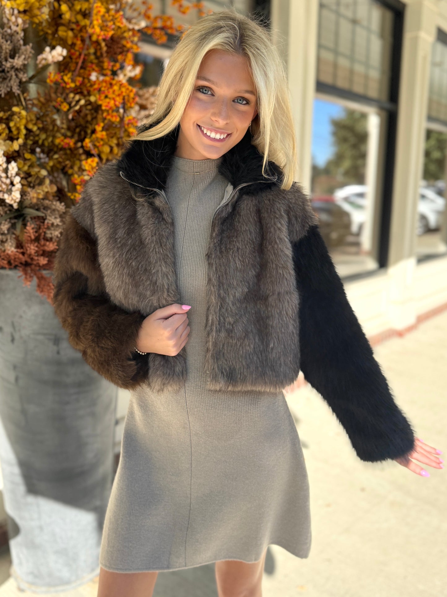 Midnight Mocha Crop Fur Jacket