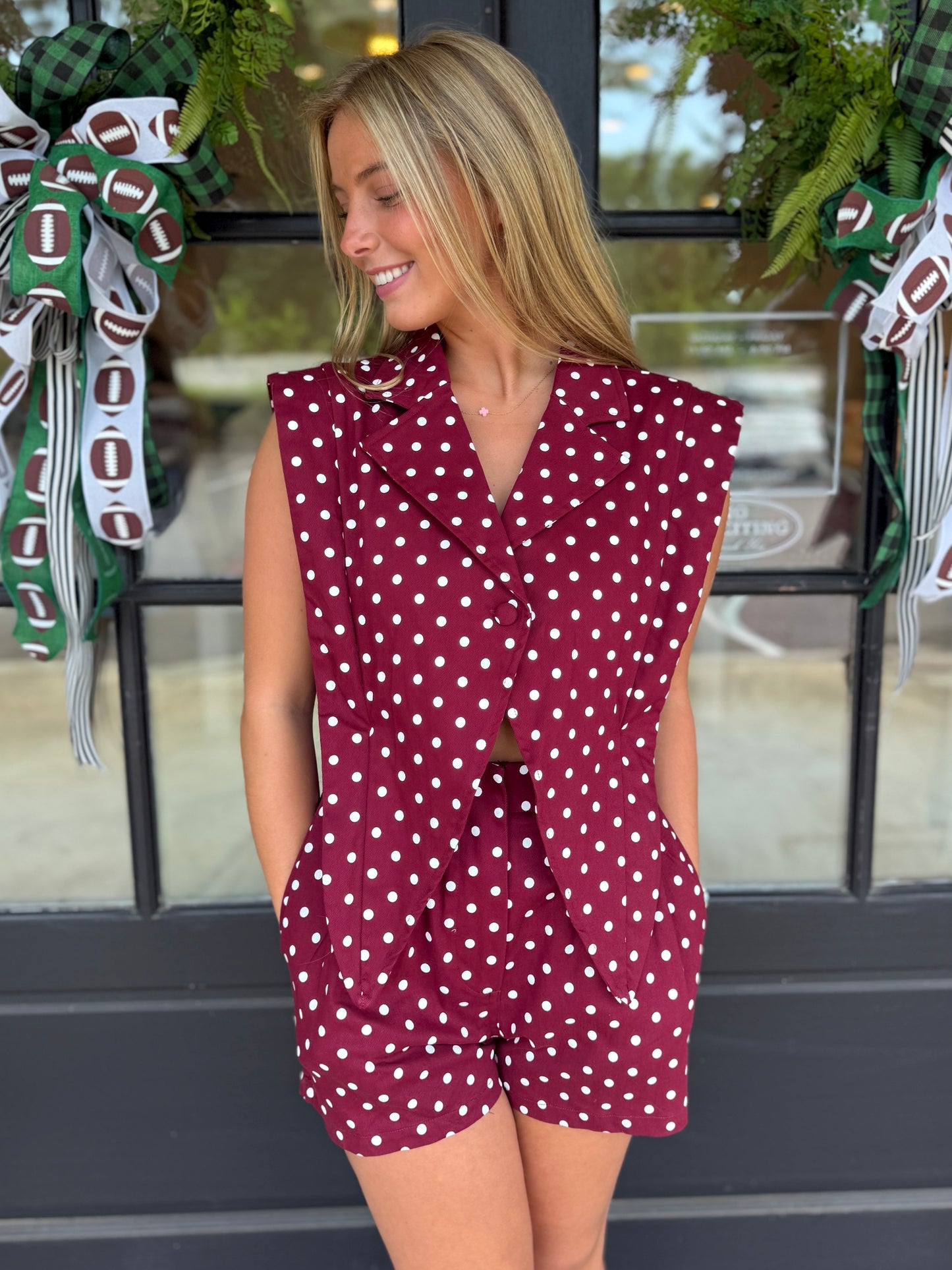 Maroon Polka Dot Tailored Romper