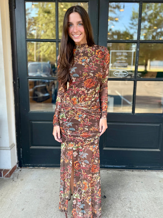 Chocolate Floral Sheer Dress