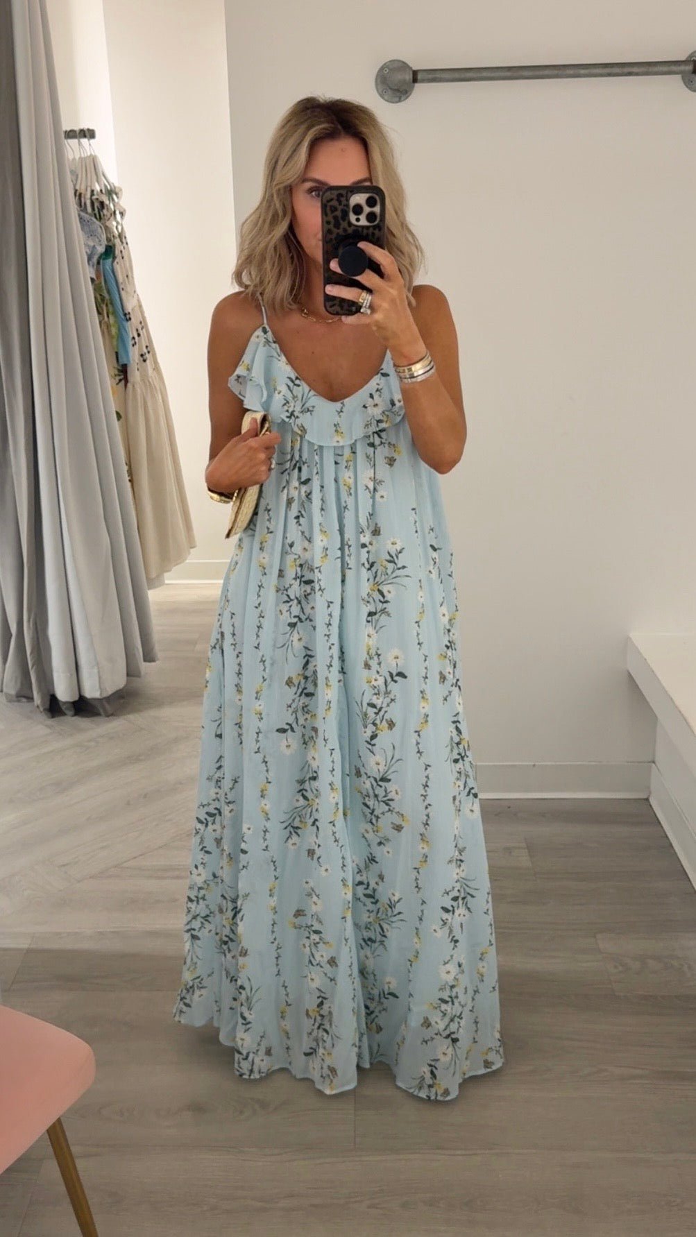 Blue/Yellow Ruffle Yoke Maxi