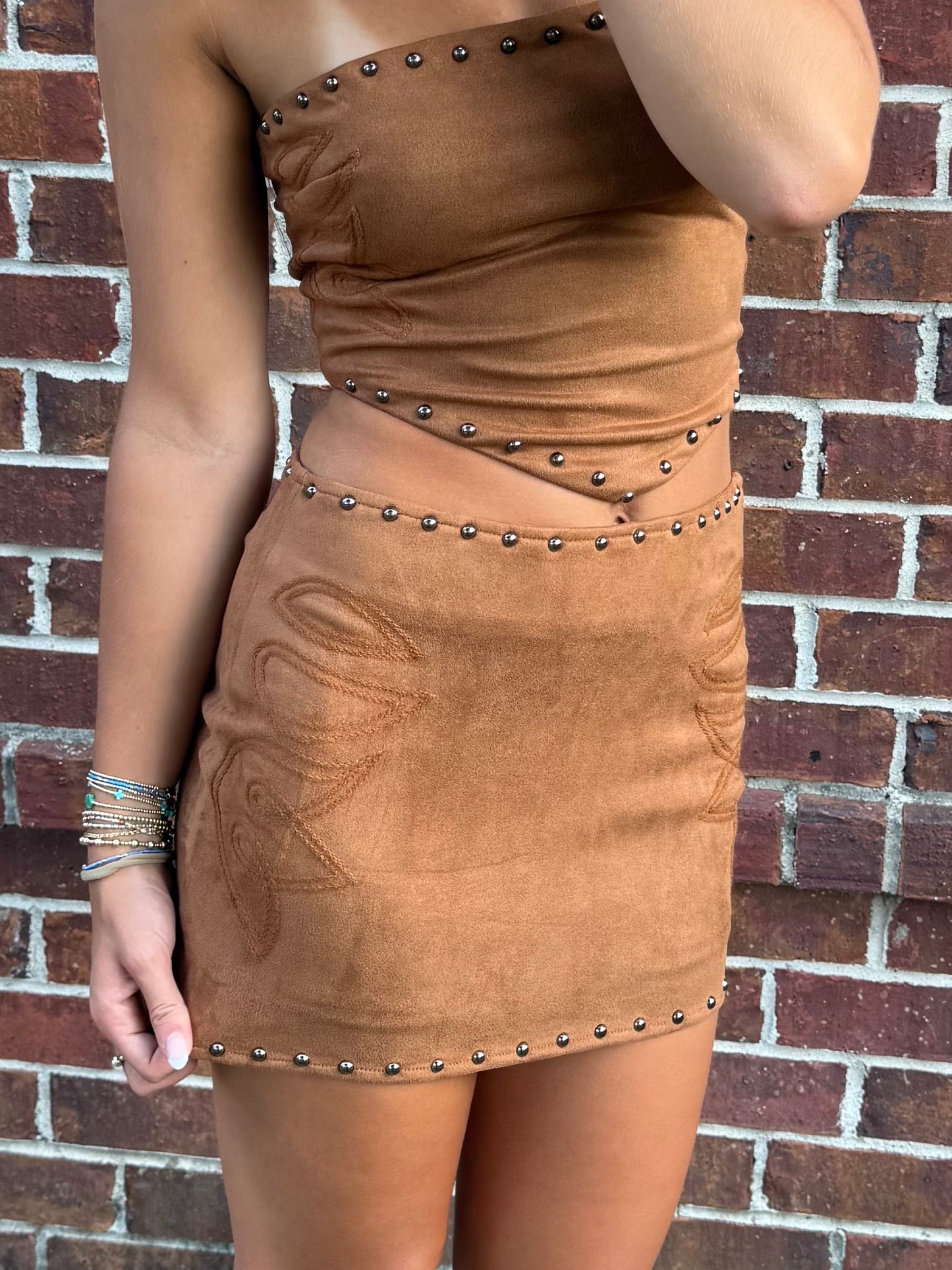 Suede Stud Stitch Tube Top