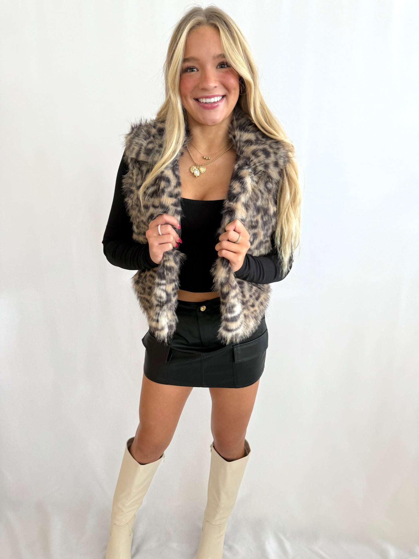 Grey Leopard Fur Vest