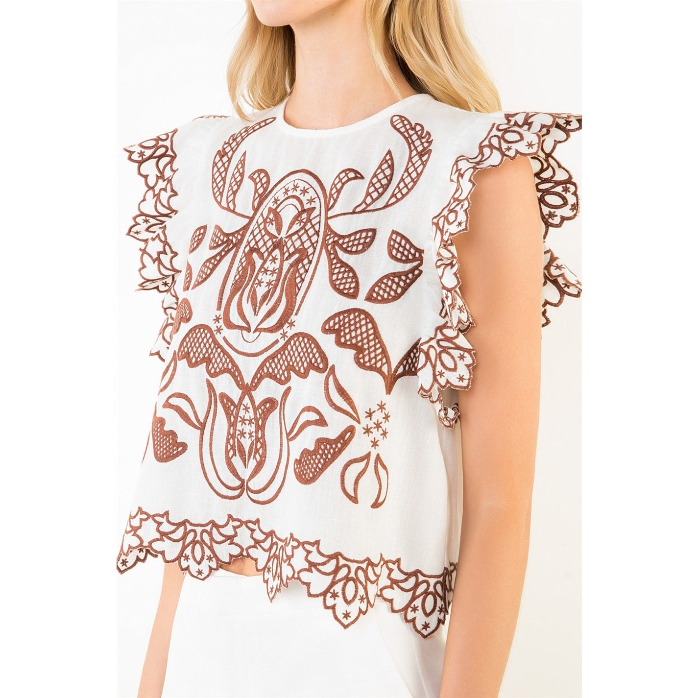 Ruffle Embr. Top (2 colors)