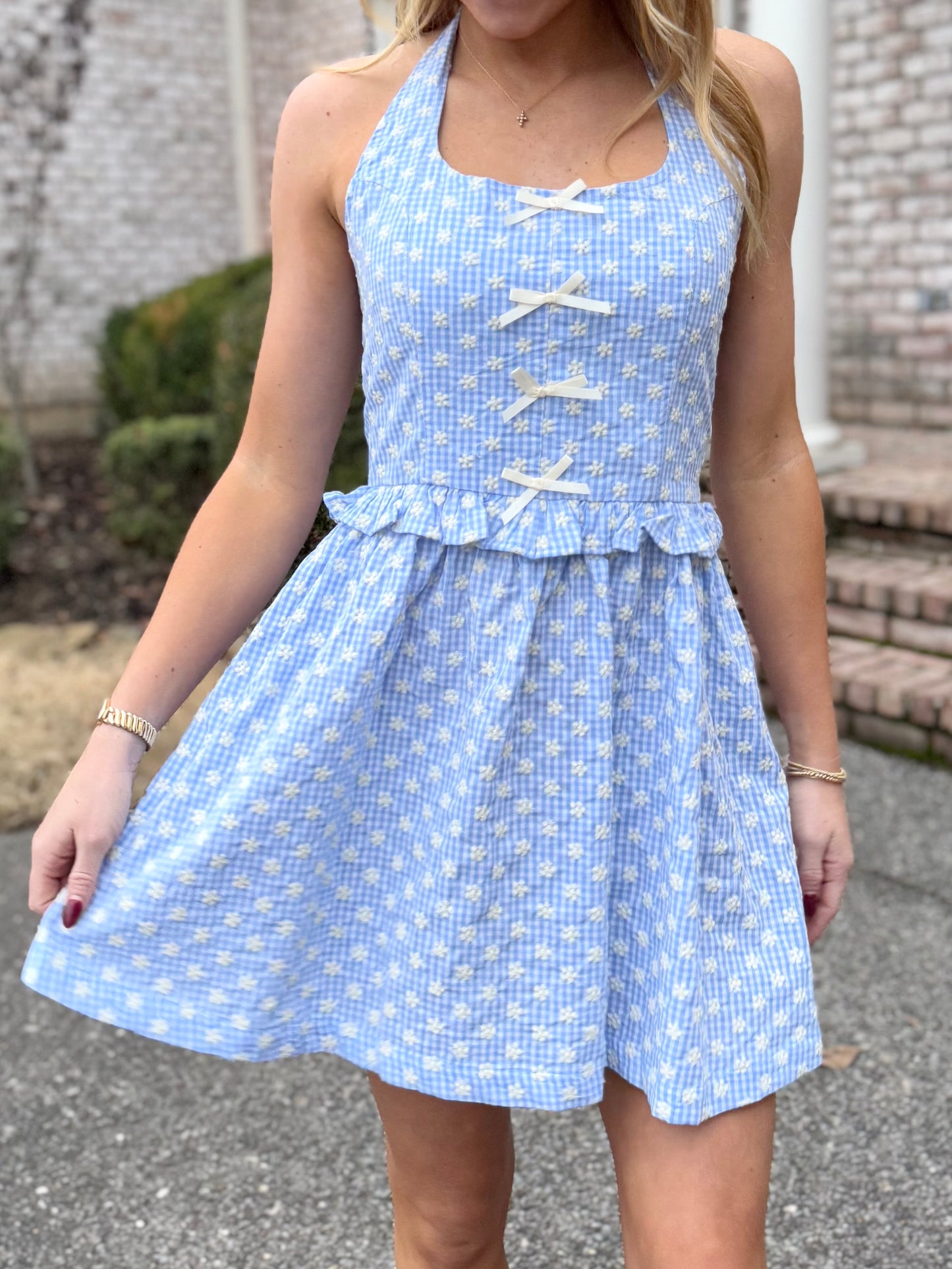 Blue Gingham Halter Mini