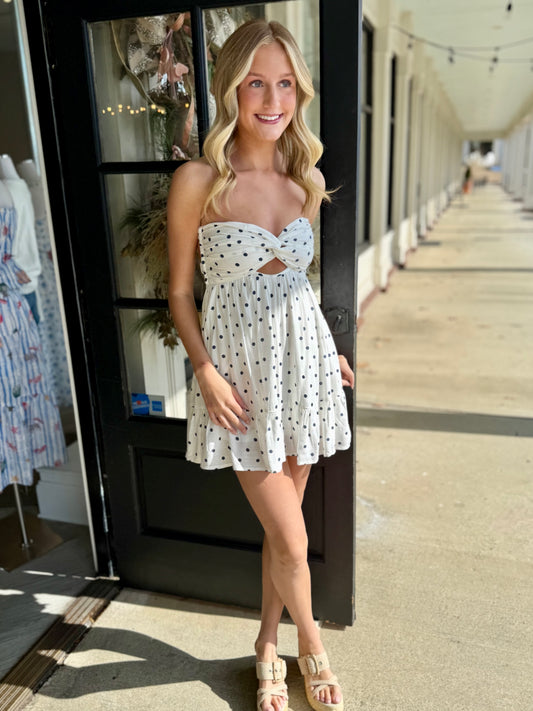 Navy Polka Dot Twist Mini