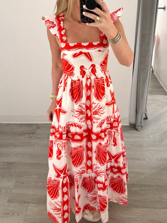 Red Seahorse Tiered Midi