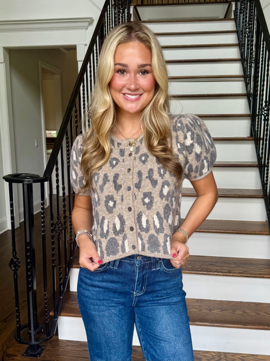 Leopard Puff Sleeve Sweater