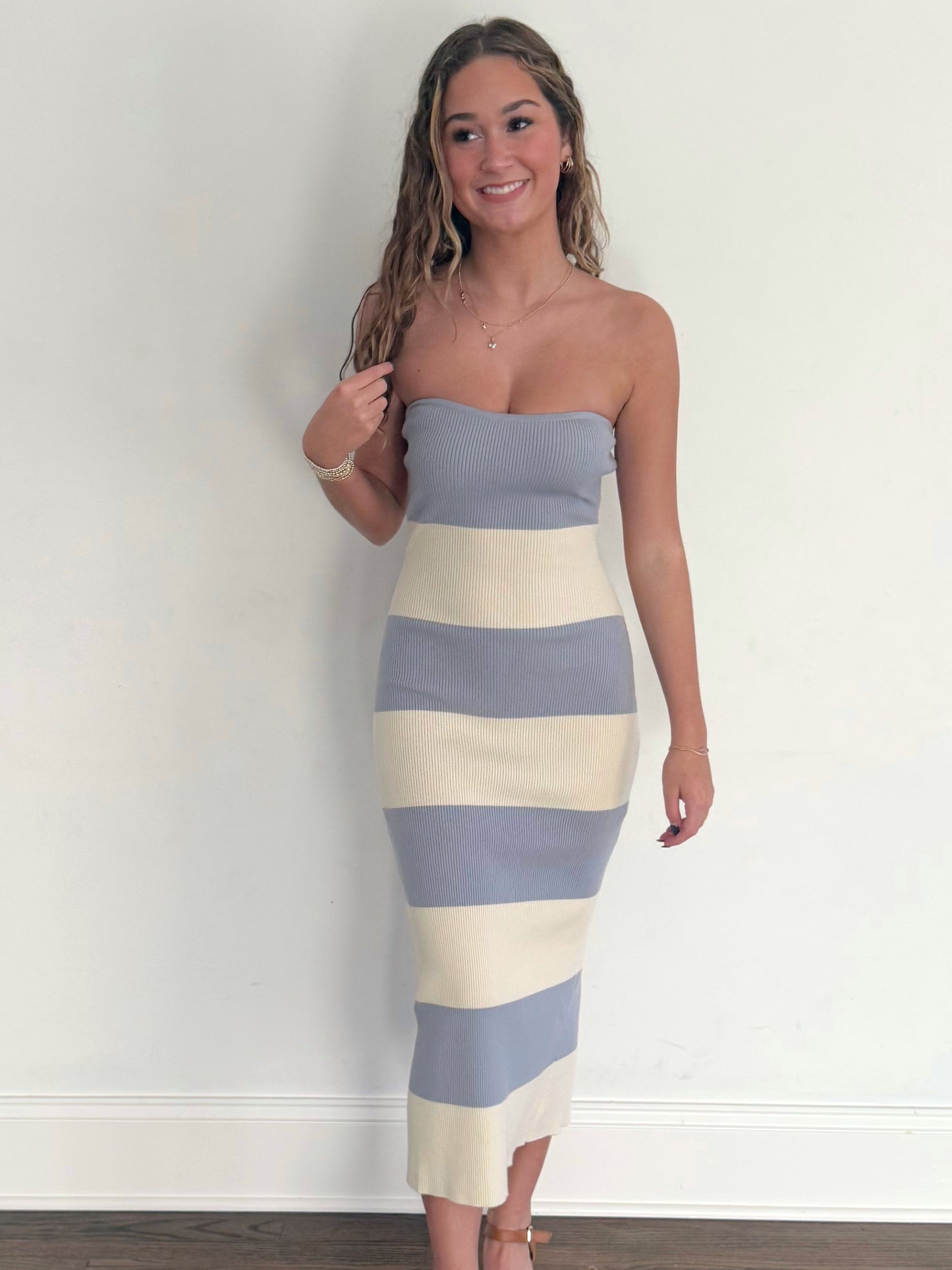 Blue Stripe Tube Sweater Midi